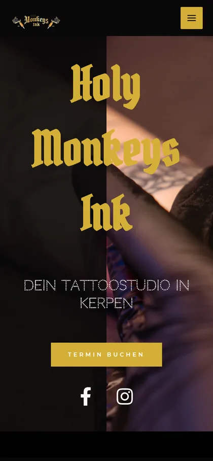 Mobile-Ansicht der Holy Monkeys Ink Website