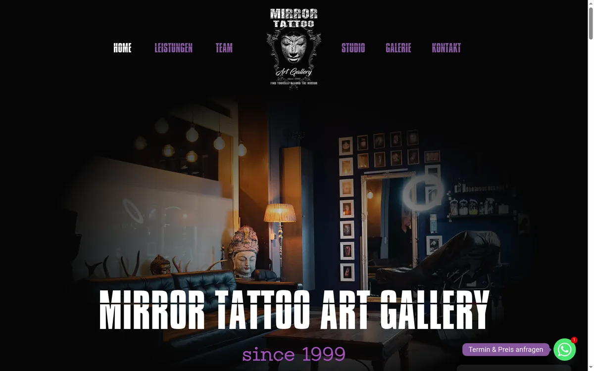 Desktop-Website für Mirror Tattoo Art Gallery