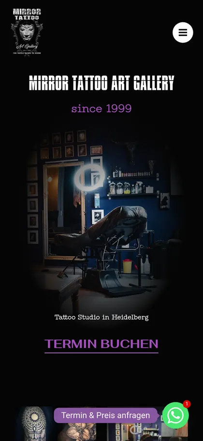 Mobile-Ansicht der Mirror Tattoo Website